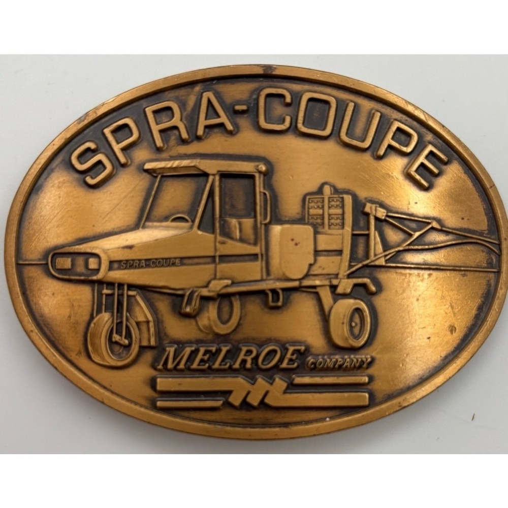 Vintage 1970s Melroe Spra-Coupe Tractor Advertising Belt Buckle Solid Brass Farm